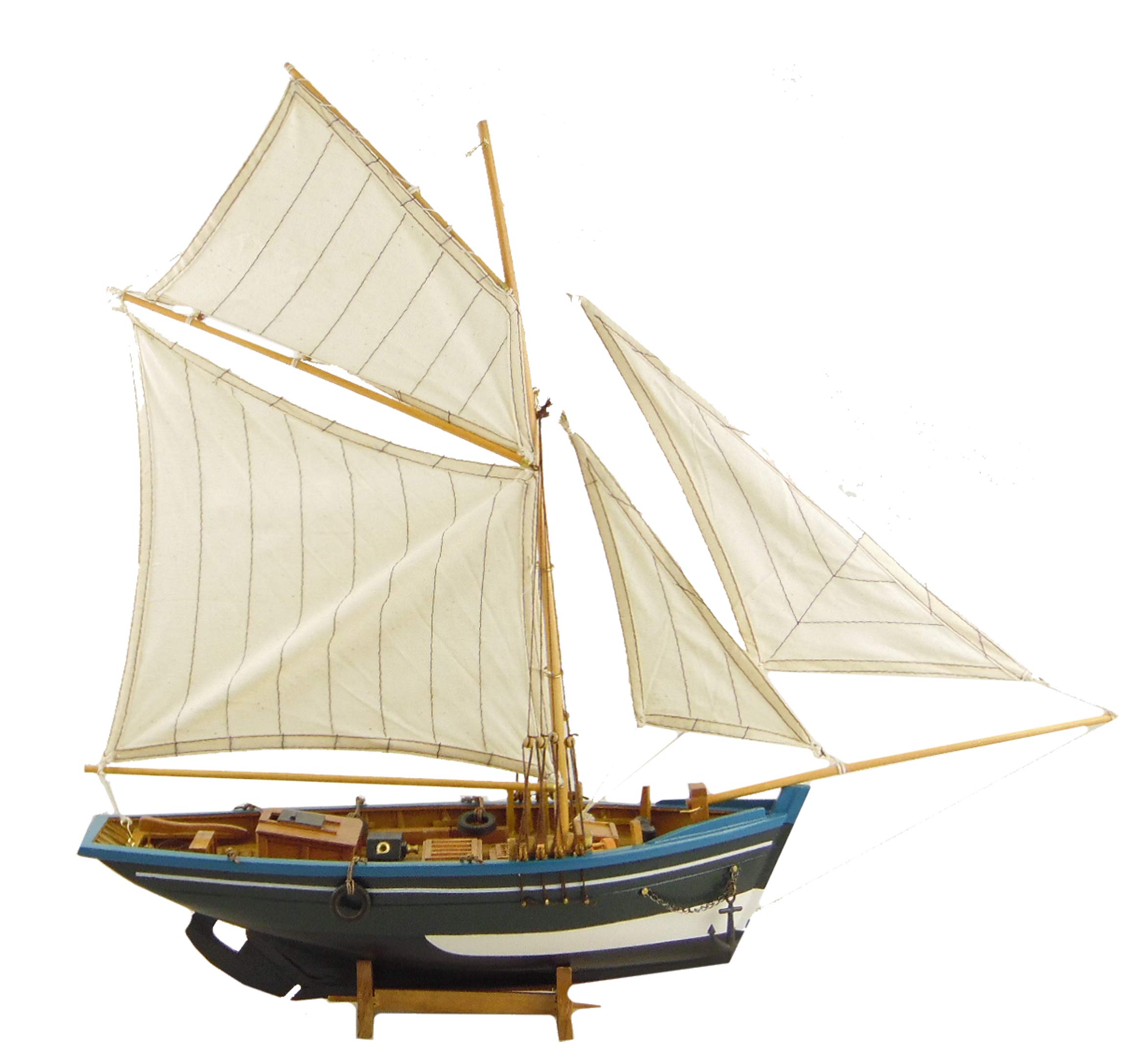 osters muschel-sammler-shop Jolle │ Boot │ Segelschiff │ viele liebevolle Details │ Holzmodell │ Farbe blau│ L61-H55-T15cm