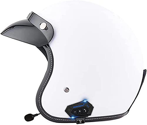 Open Face Motorradhelm Klappbare Sonnenblende ECE-Zugelassener Motorrad-Crash-Jet-Helm Mit Bluetooth-Mikrofon Roller 3/4 Halbhelm B,L(59-60cm)