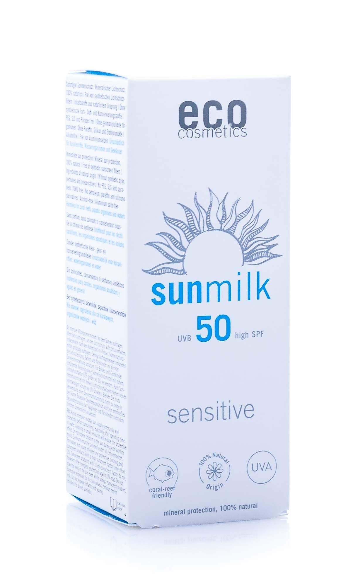 eco cosmetics eco Sonnenmilch 50+ sensitive, wasserfest, vegan, ohne Mikroplastik, Naturkosmetik für Gesicht und Körper, 1 x 75 ml