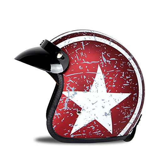 Woljay 3/4 Offener Sturzhelm, Helmet Motorrad-Helm Jet-Helm Scooter-Helm Vespa-Helm Halbhelme Motorrad Helm Flat mit Rebellen Star Graphic Rot Weiß (L)
