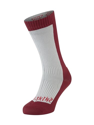 SealSkinz Waterproof Cold Weather Mid Length Sock, Grey/Red, S