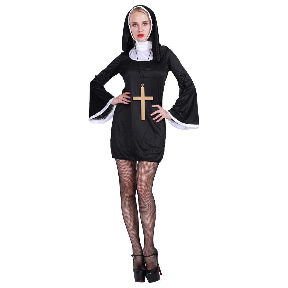 EraSpooky Naughty Nonne Kostümen Damen Religiös Vikare Schwarzes Kostüm Outfit
