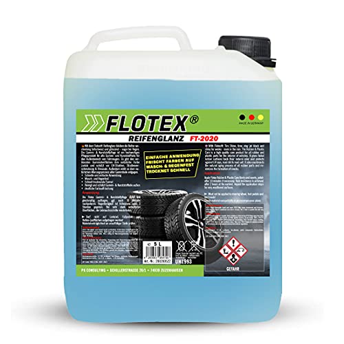 Flotex® 5L Reifenglanz - Auto Kunststoffpflege & Gummipflege für Außen - Schwarz - Reifenpflege für Reifenglanz - Autoreifen Pflege und Reifen Reiniger - Reifenschwarz Auto