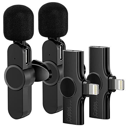 Callstel Funkmikrofonsets: 2er-Set Mini-Funkmikrofone für kompatibel mit iPhone & iPad, 2,4 GHz, 48 kHz (Funkmikrofon-Komplettsets)