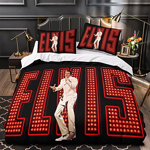 Elvis Presley Bettwäscheset Rock 'n' Roll Steppdeckenbezug 3D Sänger Motiv Bettbezug Mikrofaser Atmungsaktiver Bezug einfach（135x200cm）
