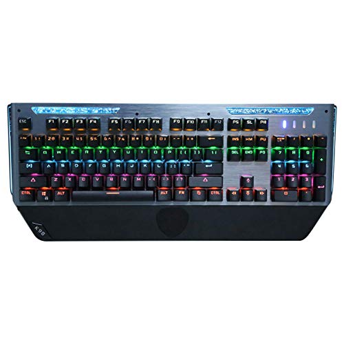 Mechanische Tastatur, kabelgebundenes USB Ergonomisch hängende Tastenkappen LED Wasserdicht 104 Tasten Blaue Schaltertastatur, für Laptop Desktop für Win XP / 7/8/10, für MAC 10.2