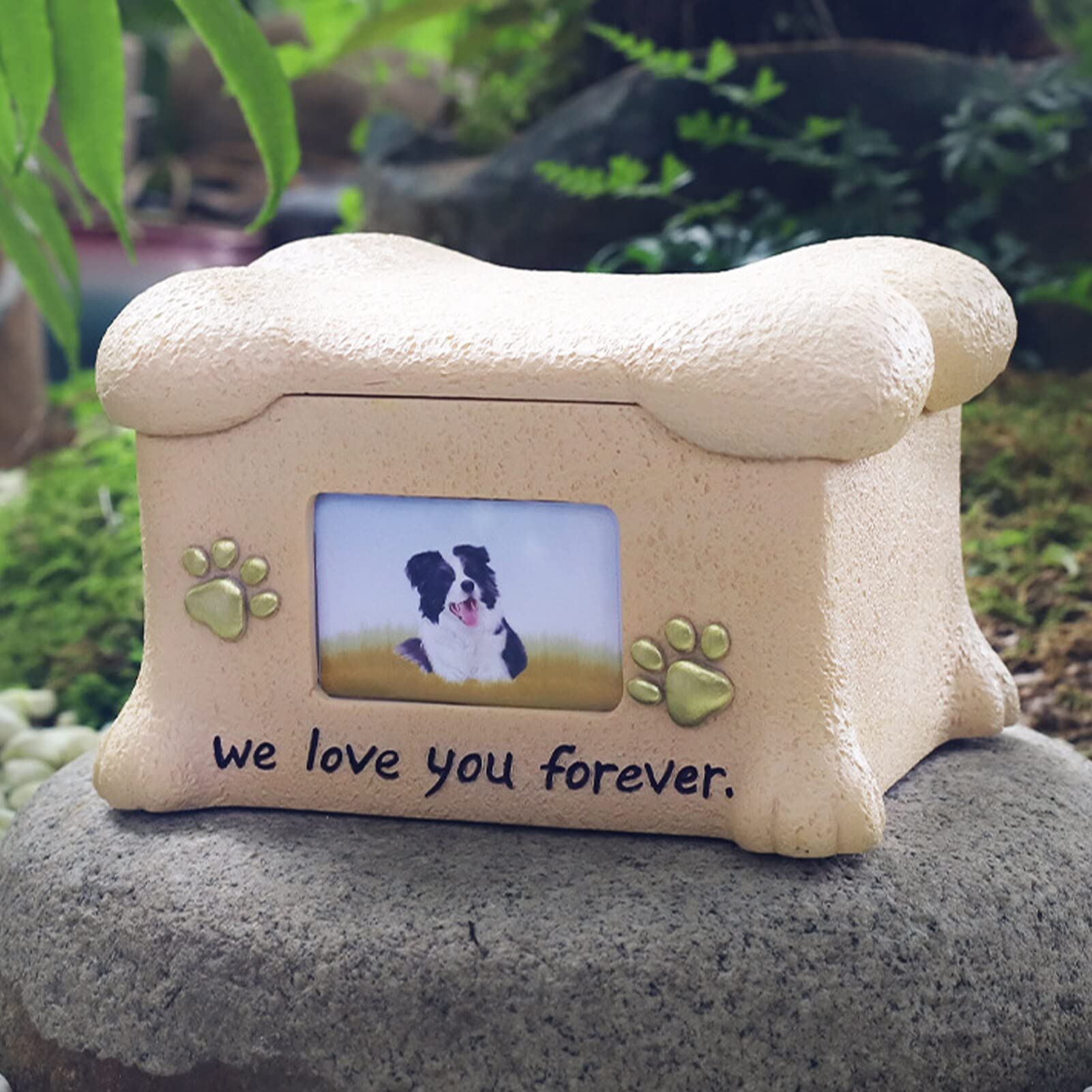 JIAWEIIY Haustierurne für Hunde und Katzen, Kunstharz, Asche, Andenken mit Bilderrahmen, "We Love You Forever Lettering For Your Loved Pets Memorials (A)