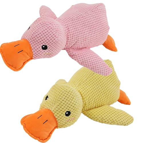 Plebolo The Mellow Dog - Calming Pillow,Zentric Quack-Quack Duck Dog Toy,Duck Dog Toy,The Mellow Duck,Durable Squeaky Dog Toys for Indoor Puppy (2pcs-A)