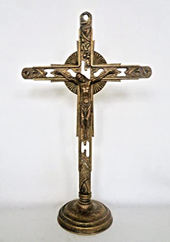 Artikelname Stehkreuz , Standkreuz groß Wandkreuz Jesus Corpus Herrgott Kruzifixe Antik Gold 58cm