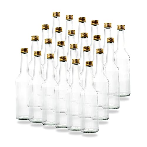 24 Kleine Glasflaschen 500ml (0,5l) mit PP28 Schraubverschluss Gold – Leere, kleine Flaschen zum Befüllen, z.B. Leere Weinflaschen, kleine Schnapsflaschen, Likörflaschen 500 ml