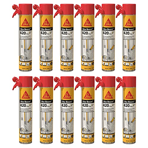 12x Sika Boom 420 Fire PU Brandschutzschaum für Innen Wand und Bodenfugen bis 180min Feuerfest 750ml Dose