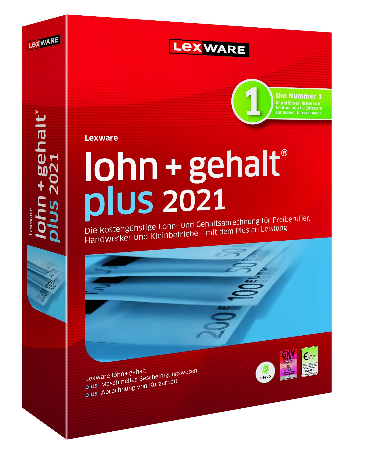 Lexware lohn+gehalt 2021|plus-Version Minibox (Jahreslizenz)|Einfache Lohn- und Gehaltsabrechnungs-Software für Freiberufler|Kompatibel mit Windows 8.1 oder aktueller|Plus|1|1 Jahr|PC|Disc