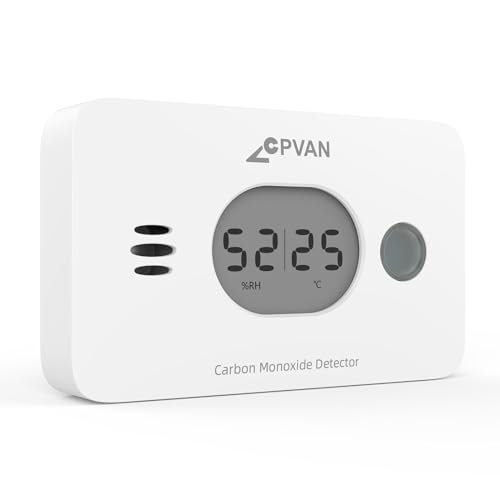 CPVAN 3 in 1 Kohlenmonoxid Melder, 10 Jahre CO Warnmelder mit Austauschbarer Batterie,CO-Detektor mit Temperatur & Luftfeuchtigkeit,Europäische Norm EN50291