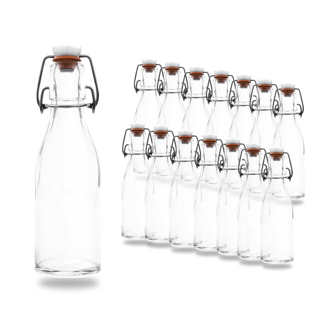 14 Leere Taschenflasche 200ml Glasflaschen mit Bügelverschluss – Kleine Flaschen zum Befüllen mit z.B. Likör, Schnaps, Essig und Öl – Mini Flaschen/Schnapsflaschen klein