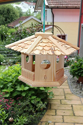 Vogelhaus Vogelhäuser (V76) Vogelfutterhaus Vogelhäuschen-aus Holz- Schreinerarbeit-6-Eck natur