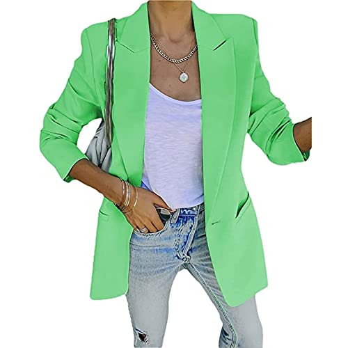 Yokbeer Damen Einfarbig Slim Fit Jacke Sommer Herbst Freizeit Coat Schuljacke für Den Herbst Elegant Langarm Blazer (Color : Green, Size : M)