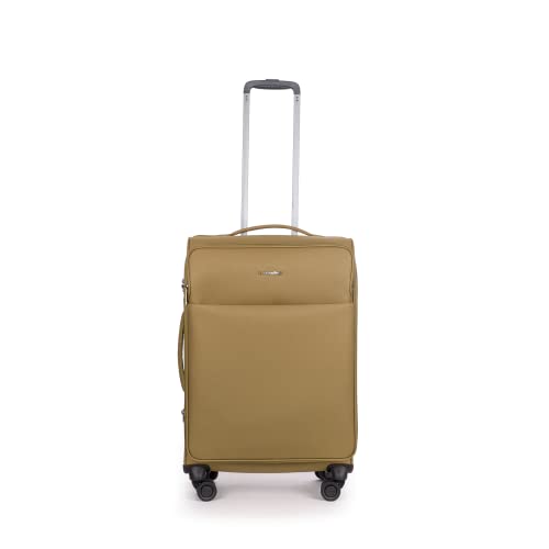 Stratic Light + Koffer Weichschale Reisekoffer Trolley Rollkoffer mittelgroß, TSA Kofferschloss, 4 Rollen, Erweiterbar, Größe M, Khaki