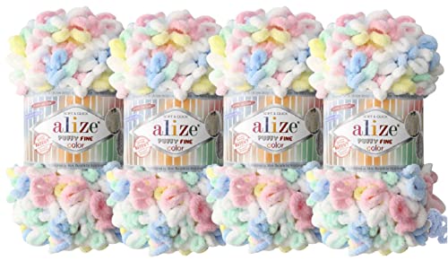 Alize Puffy 5949 Babydecke, feine Farbe, kleine Schlaufe, 100 % Mikropolyester, weiches Garn, 4 Stück, 400 g