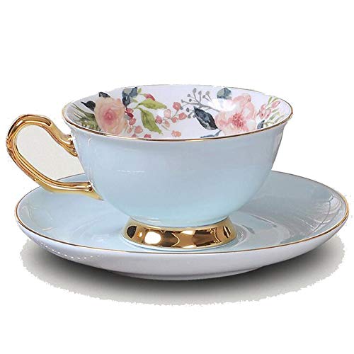 Kaffeetassen mit Untertassen,Porzellan Keramik Tee Tasse,Tee Set,Kaffeetassen Bone China,Moderne Retro Teetasse Und Untertasse,Rose Blume Multicolored,Blau