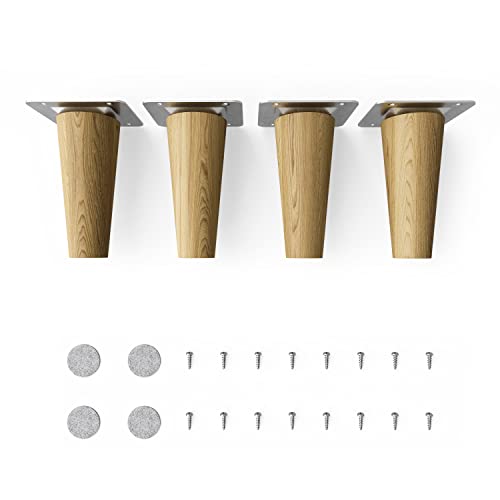 Sossai® Holz-Tischbeine - Clif Round | Öl-Finish | Höhe: 10 cm | HMF1 | rund, konisch (gerade Ausführung) | Material: Massivholz (Eiche) | für Tische, Beistelltische, Schminktische