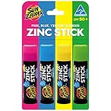 Sun Zapper Zinkstab Regenbogen Pack (Rosa, Blau, Grün, Gelb) LSF 50+ Breitspektrum Sonnenschutz Stick Mineral Sun Cream, Made in Australia