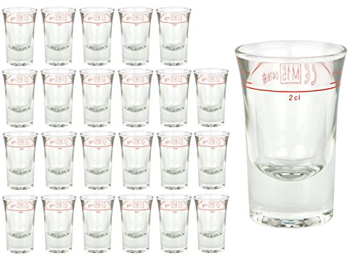 24er Set Schnapsglas DUBLINO mit Eichstrich, 2 cl, geeicht, Spirituosenglas mit Füllstrich, Stamper, Shot Glas, hochglänzendes Markenglas, glasklar