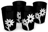 Ornamin Becher mit Anti-Rutsch Blume 220 ml schwarz/weiß 4er-Set (Modell 820) / Trinkbecher, Pflege-Becher, Kinderbecher