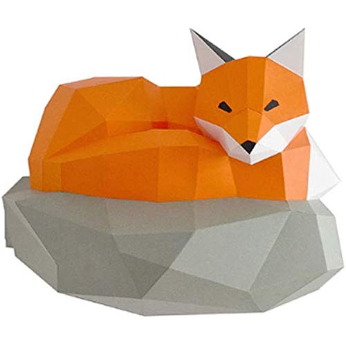 Huachaoxiang Kleiner Fuchs 3D Origami Wanddekoration, Building Kit Origami Papier Modell Ornament DIY Spielzeug Wand-Papier-Trophy Für Papercraft Wohnzimmer Schlafzimmer,Orange