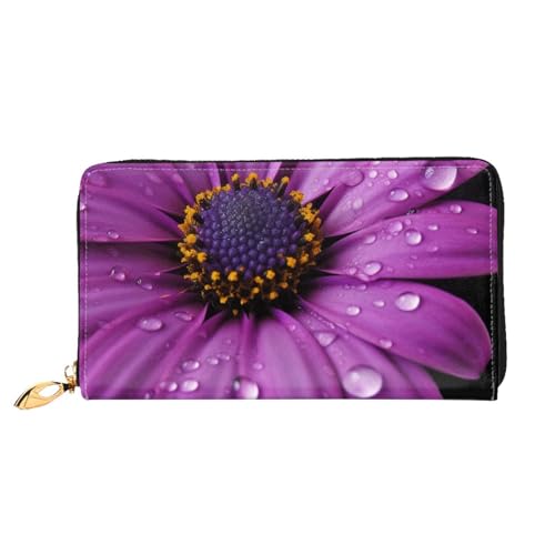 YoupO Lila Gänseblümchen Geldbörse für Frauen Leder Geldbörse mit Reißverschluss Münztaschen Mode Handtasche Tasche, Schwarz , Einheitsgröße