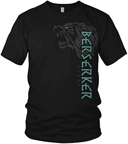 North - Berserker Bär - Wikinger Krieger Walhalla - Vikings Warrior Valhalla - Rune Held - Herren T-Shirt Geschenk für Männer, Größe:M, Farbe:Schwarz/Petrol