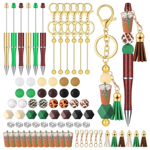 SUNXUE Perlenstifte und Perlen-Schlüsselanhänger-Stäbe Silikon + Metall-Schlüsselanhänger-Herstellungsset für Stifte, Schlüsselanhänger-Anhänger mit Bunten Perlen, Sortiertes DIY-Herstellungsset