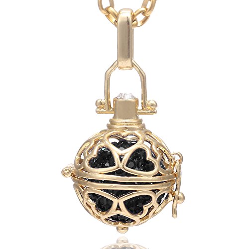 Morella Halskette Damen mit Herz Anhänger und Klangkugel Zirkonia Ø 16 mm in Schmuckbeutel Edelstahl gold 70 cm schwarz