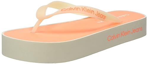 Calvin Klein Damen Flatform-Logo für Strandsandalen Flip Flop, Eggshell Shocking Orange, 39 EU