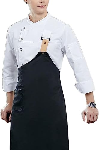 HMLOPX Kochkleidung, Kochjacke, klassischer Herren-Kochmantel, Kochuniform, Oberteile + Schürze, 2 Stück (Color : White1, Size : L)