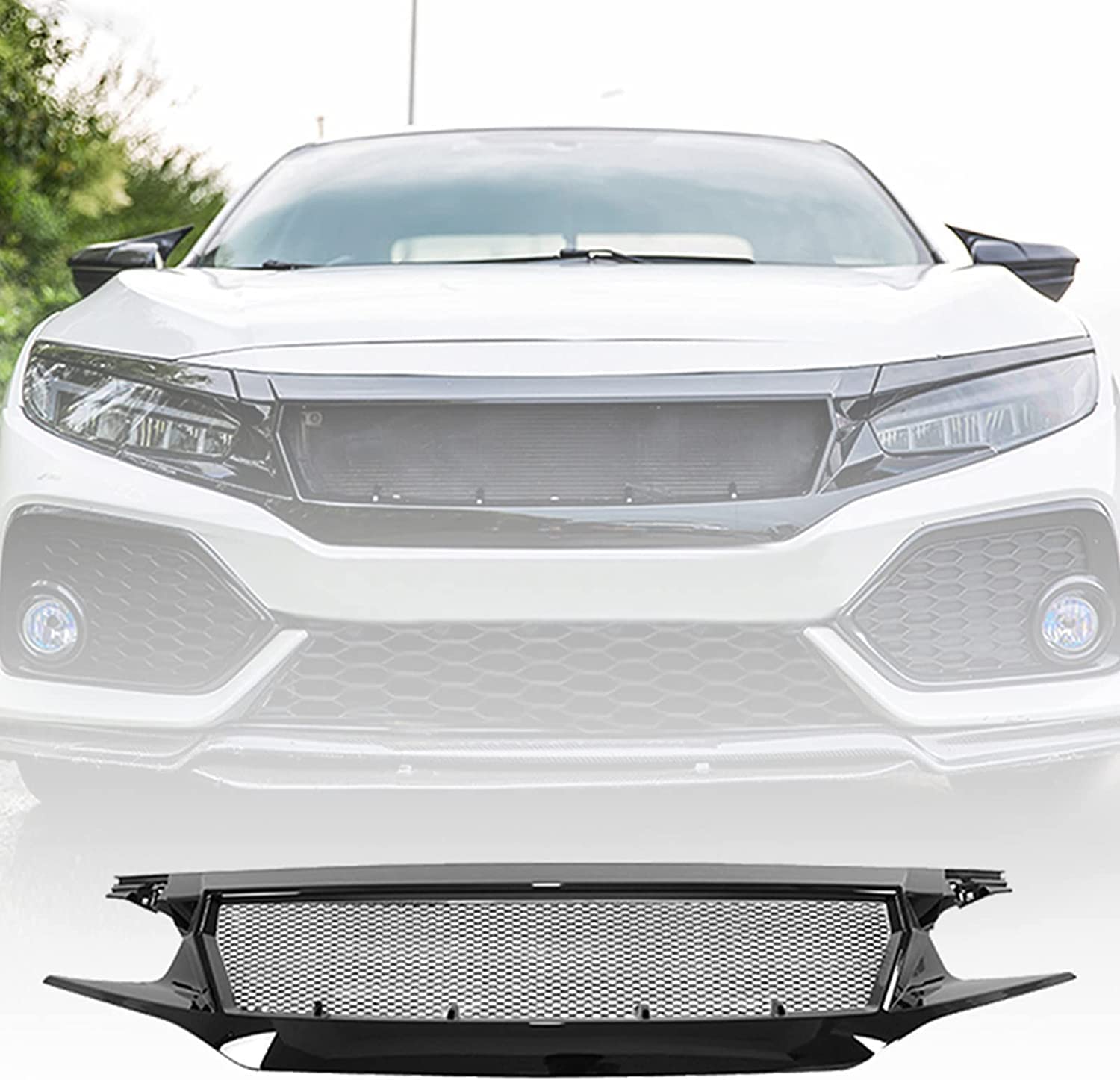 REXGEL Auto Front Kühlergrille für Hon-da Civ-ic 10 Gen 2016-2019, Auto Front Kühlergrille Frontstoßstange Radiator Kühlergrille Mittelnetz Grilles