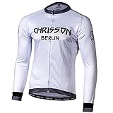 CHRISSON Essential Whiteline L Weiß-Grau Fahrradtrikot Langarm für Herren, Atmungsaktive Fahrradbekleidung, Radtrikot mit Reißverschluss, Fahrrad Trikot für Männer mit 3 großen Rückentaschen
