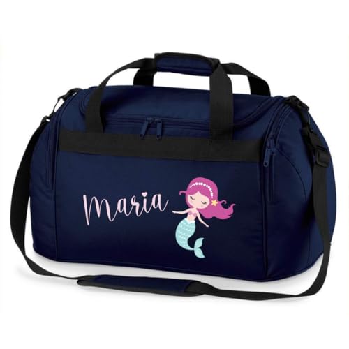 minimutz Sporttasche Schwimmen für Kinder - Personalisierbar mit Name - Schwimmtasche Meerjungfrau Duffle Bag für Mädchen und Jungen (dunkelblau)
