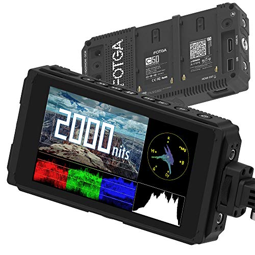 Fotga C50 5 Zoll Kamera Feldmonitor,Ultra Bright 2000nit HD IPS Touchscreen Camera Field Monitor mit 3G SDI,3D-LUT,Wellenform,4K HDMI Kabel,Zwei Akkufächer für Canon Nikon Panasonic Sony Kamera