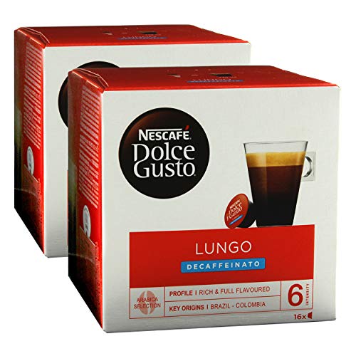 Nescafé Dolce Gusto Caffè Lungo Decaffeinato, Entkoffeiniert, Kaffee, Kaffeekapsel, 2er Pack, 2 x 16 Kapseln
