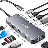USB C Adapter, 11in1 USB C Hub mit 4K@30Hz HDMI, 100W Power Delivery, USB-C und 3 USB-A Datenports, 1 Ethernet, 3.5mm Audio, microSD/SD Speicherkartenleser