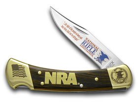Buck 110 NRA National Rifle Association Wooden Folding Hunter Custom Pocket Knife Knives