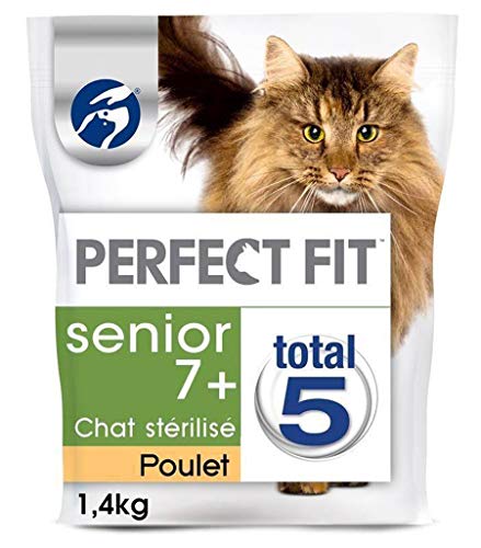 Perfect Fit Senior7 + - Trockenes Katzenfutter für sterilisierte ältere Katzen, reich an Hühnern, 4 Beutel à 1,4 kg