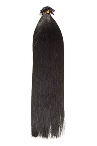 100 x 0,5g x 50cm schwarze Nr. 1 glatte indische Remy 100% Echthaar U-tip Extensions / Echthaar-Strähnen / Haarverlängerung mit gratis Zubehör