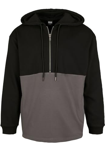 Urban Classics Mens Kapuzen-Pullover Relaxed Half Zip Hoodie Hooded Sweatshirt, Black/darkshadow, XL