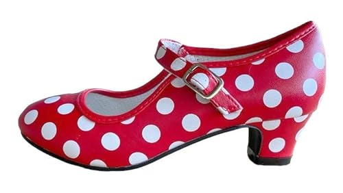 La Senorita Spanische Flamenco Tanz Schuhe - Rot weiß - Größe 24 bis 35 für Mädchen