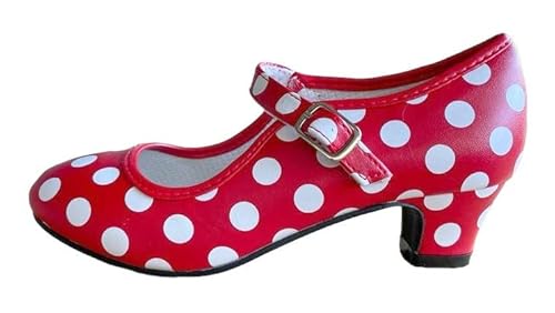 La Senorita Spanische Flamenco Tanz Schuhe - Rot weiß - Größe 24 bis 35 für Mädchen