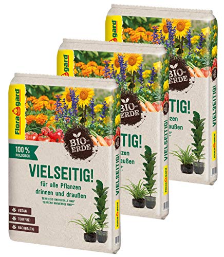 Floragard Bio-Erde Vielseitig 3x10 Liter - Universalerde für alle Pflanzen drinnen und draußen - torffrei und vegan