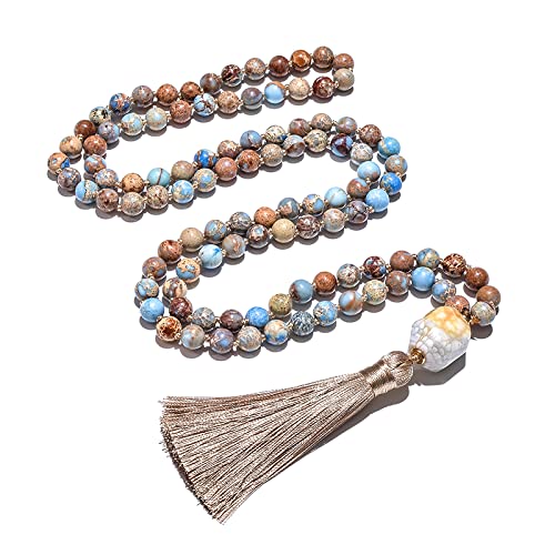 8 Mm Jaspis Perlen Geknotet Halskette Yoga Schmuck Set 108 Rosenkranz Naturstein Anhänger,Halskette
