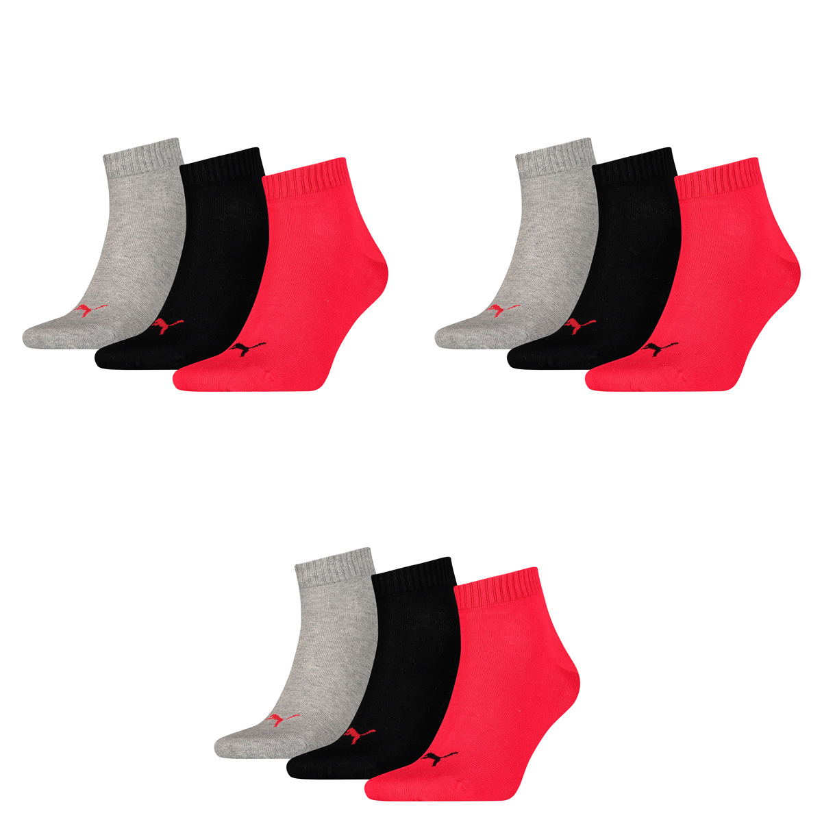Puma 18 Paar Unisex Quarter Socken Sneaker Gr. 35-49 für Damen Herren Füßlinge, Socken & Strümpfe:43-46, Farbe:232 - black/red