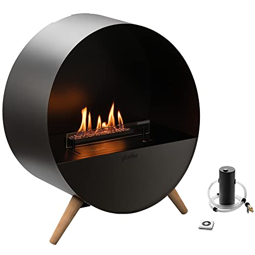 Planika - Bubble Wall & Floor - Freistehender Smart Ethanol Kamin - Entlüftungslos, Fernbedienung, Sauberbrennen, Automatisches Tanken, Edelstahl, Schwarz, B-BUWF, 65 x 37 x 72,6 cm